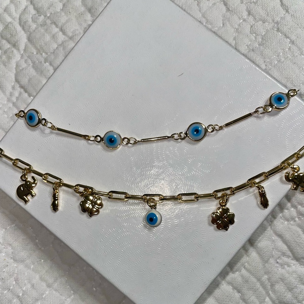 Gold and Blue Evil Eye& Lucky Charm Bracelet Set